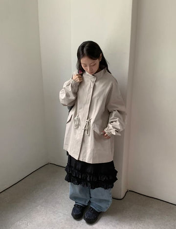 Enfu Banding Frill Tiered Midi Skirt